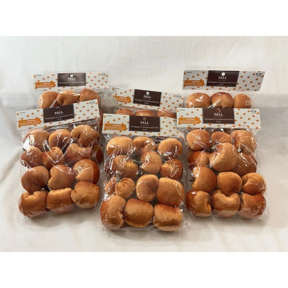 Lot Of 6 New 12pc Pack Decorative Velvet Pumpkins/Gourds by Brother Sister Desig